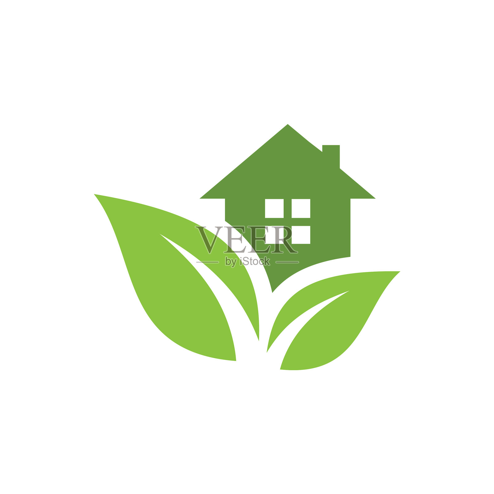 绿色的房子与叶子标志图标设计元素图片