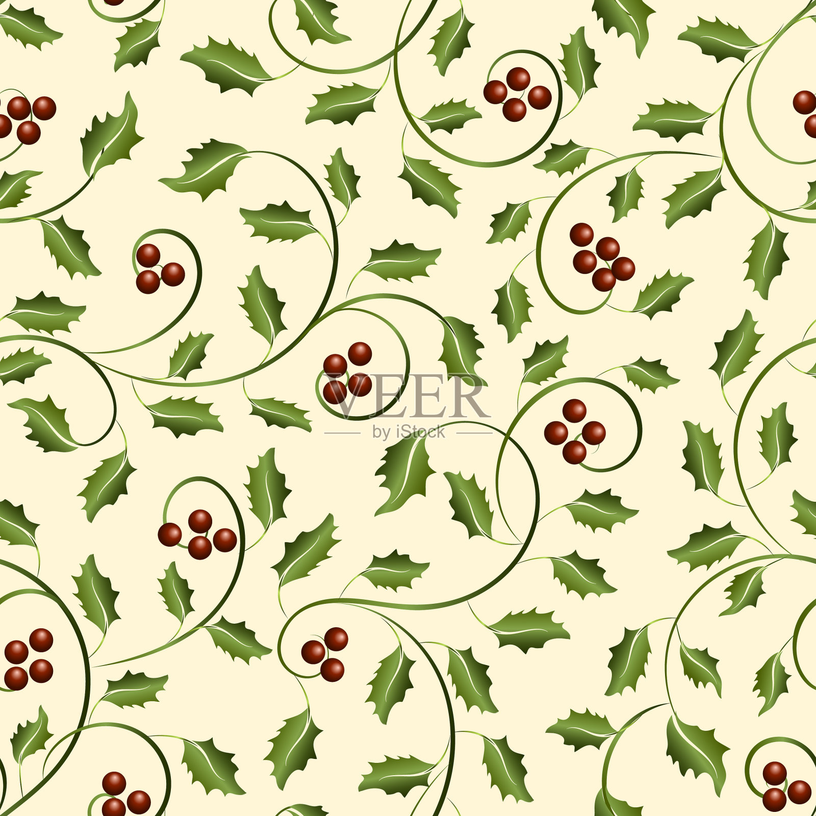 绿叶和浆果的图案插画图片素材