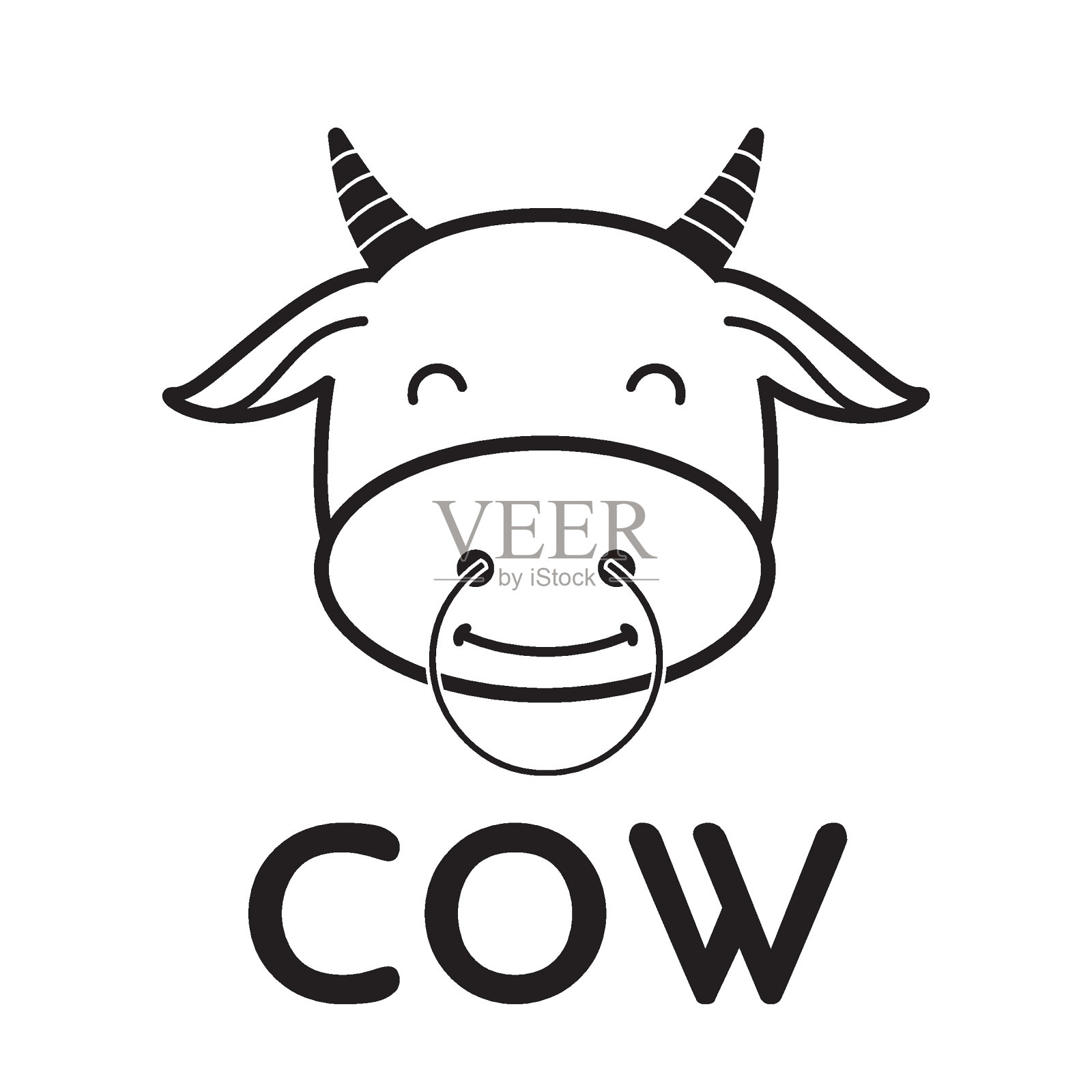 一个带有文本奶牛头的图标插画图片素材