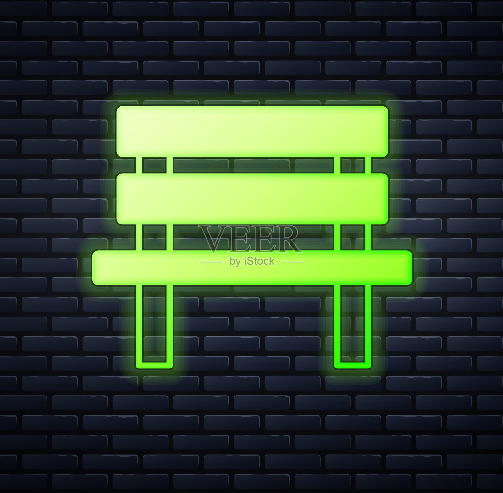 发光的霓虹灯长凳图标孤立在砖墙上插画图片素材