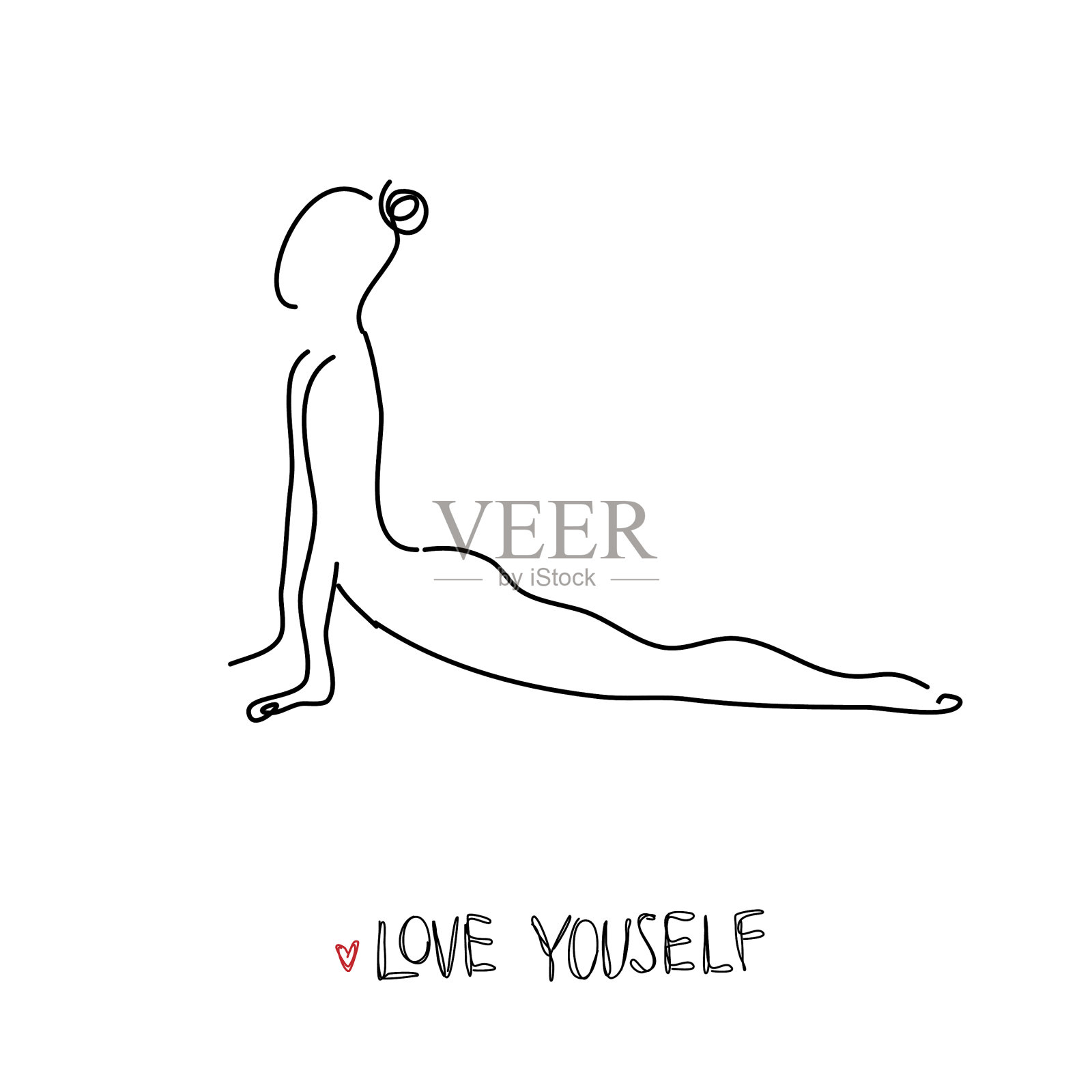 在白色上画一条连续的瑜伽线插画图片素材