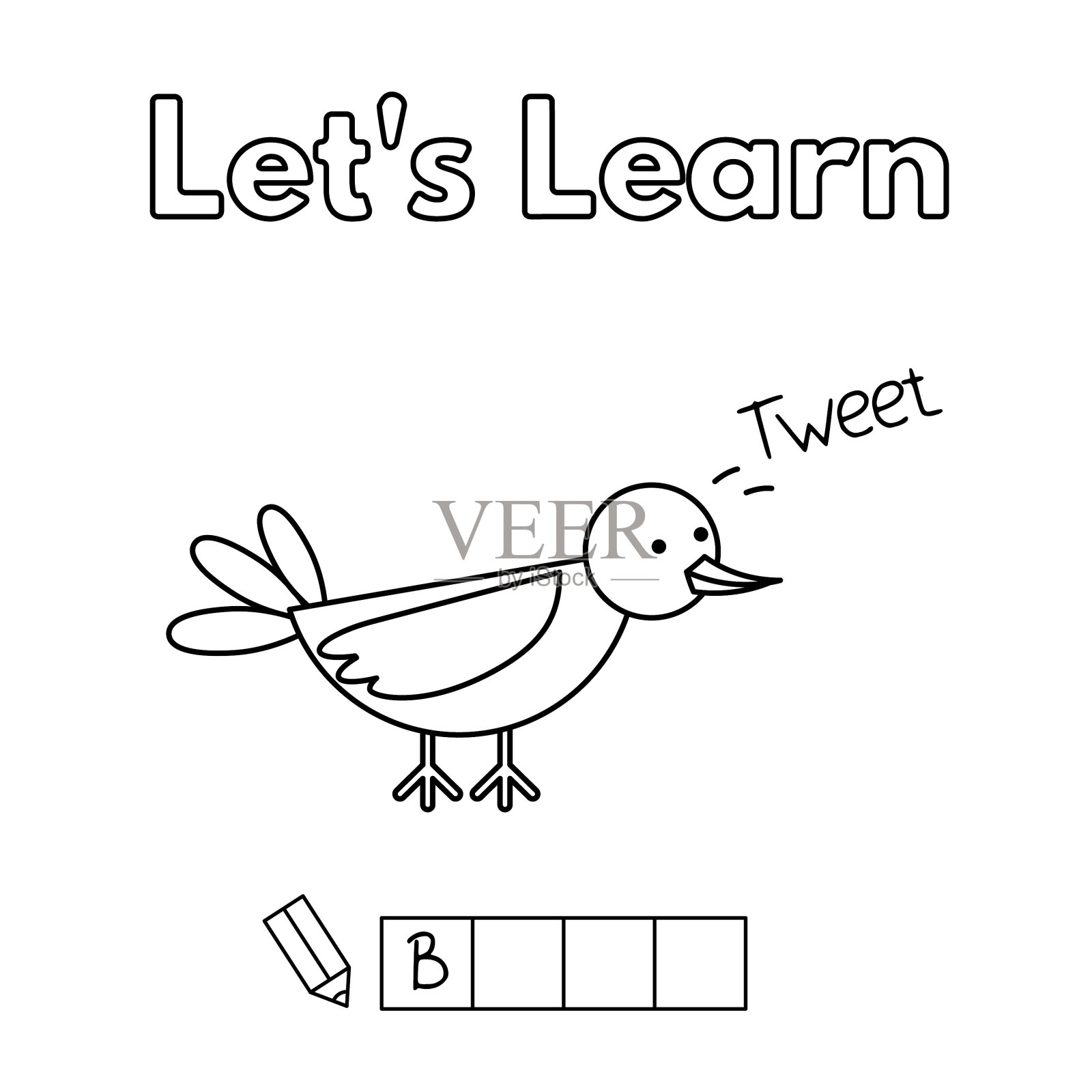 卡通鸟填色书游戏的孩子插画图片素材