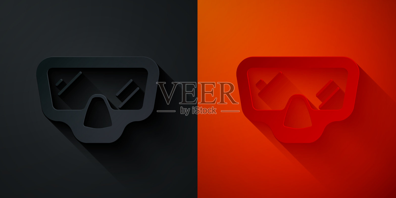 剪纸潜水面具图标孤立在黑色和插画图片素材