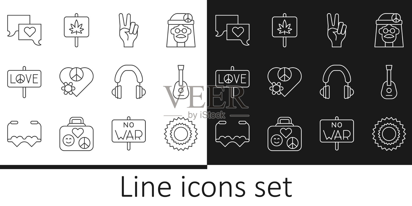 定线太阳吉他和平象征爱和平图标素材