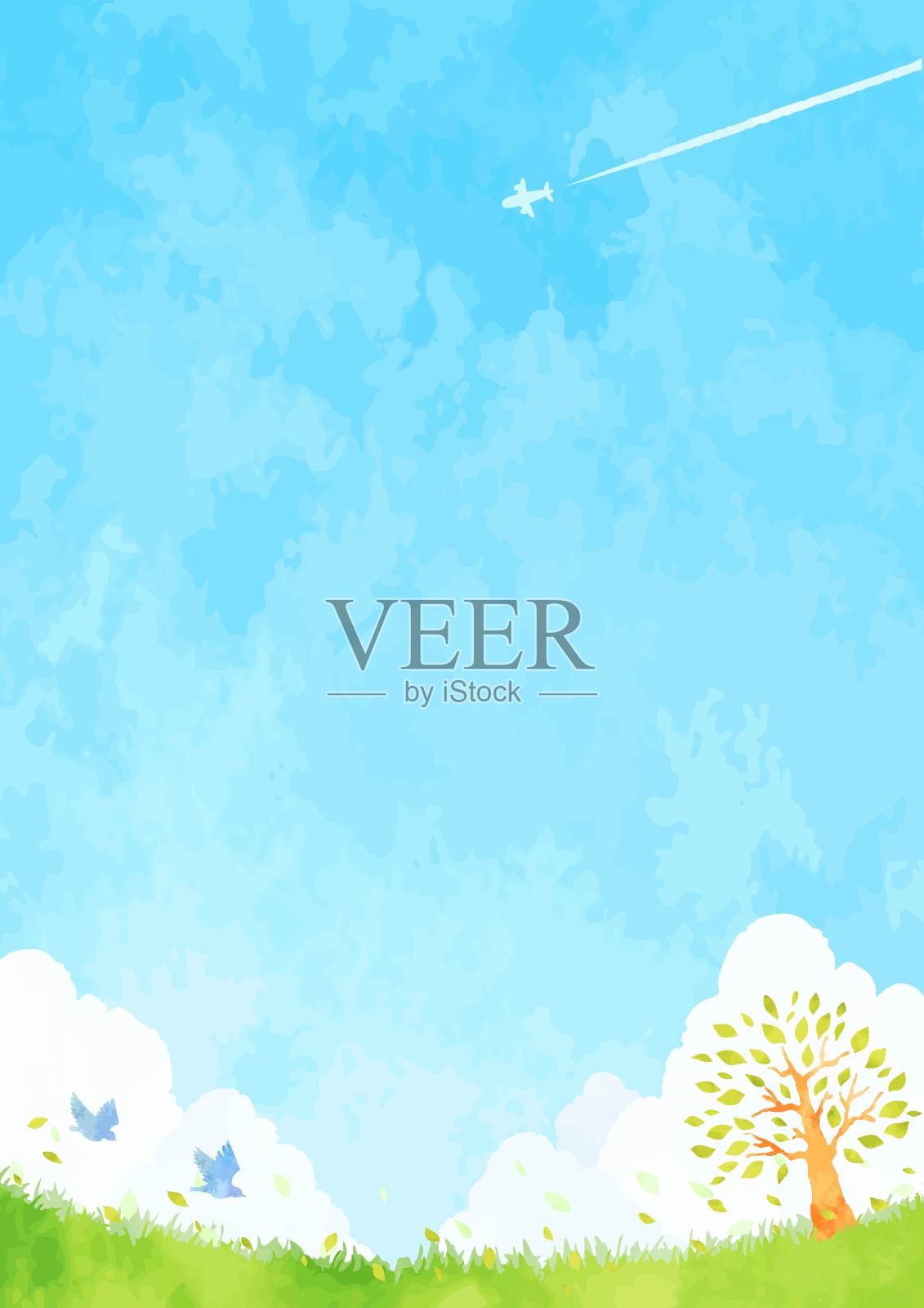 美丽的水彩郁郁葱葱的草木背景插图插画图片素材