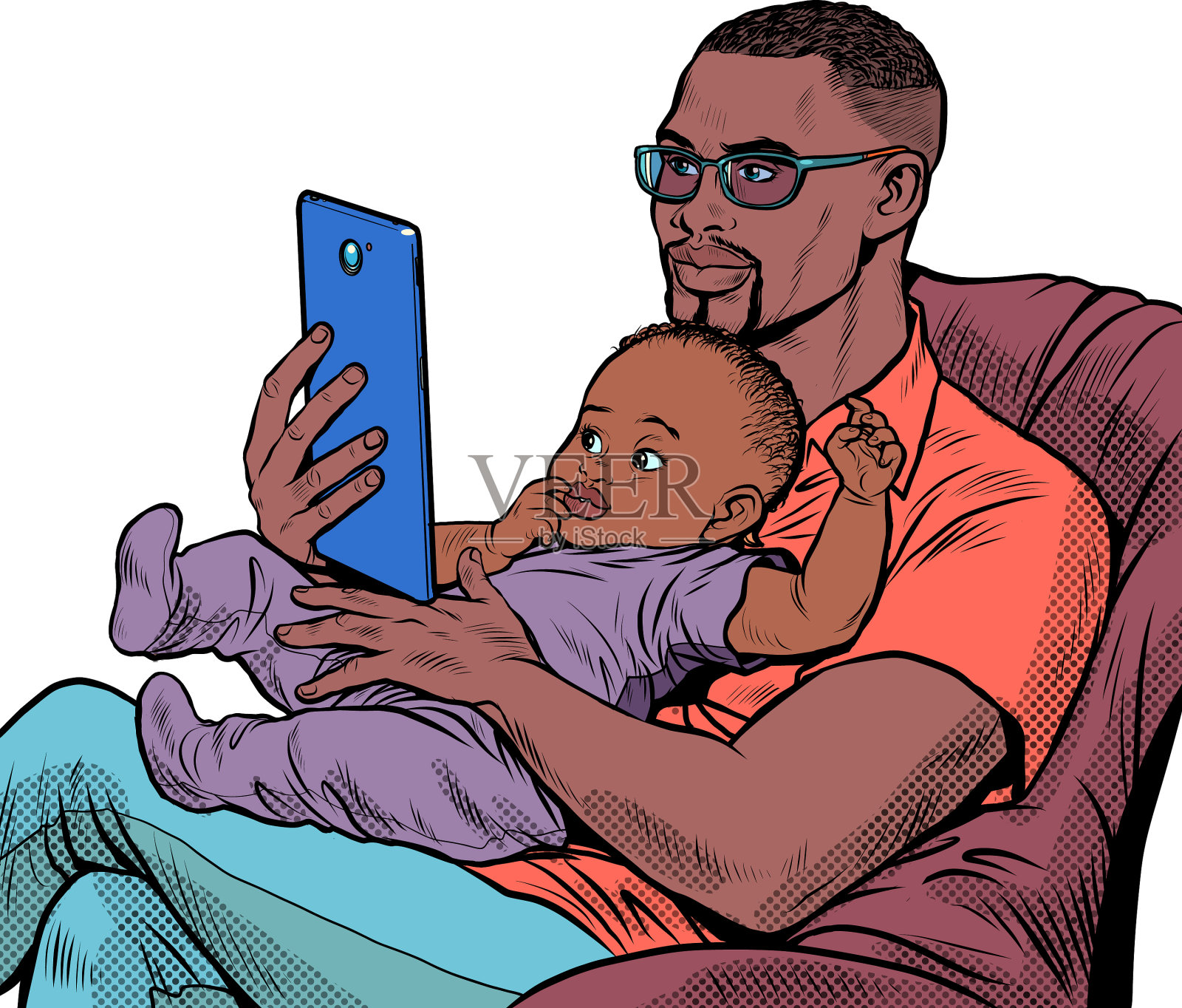 非洲父亲和孩子的家庭作业和父亲身份插画图片素材