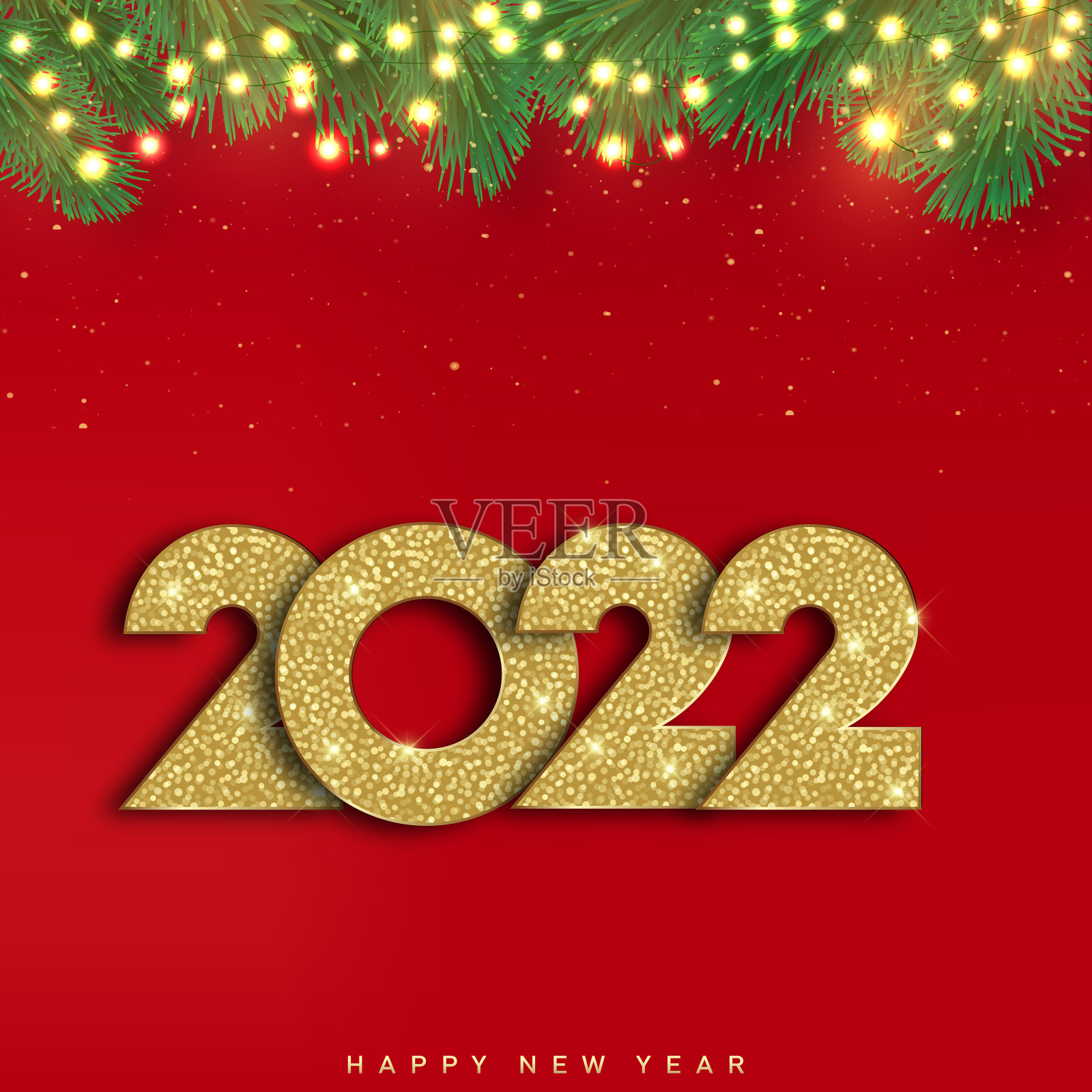 新年快乐2022横幅配金色奢华文字插画图片素材