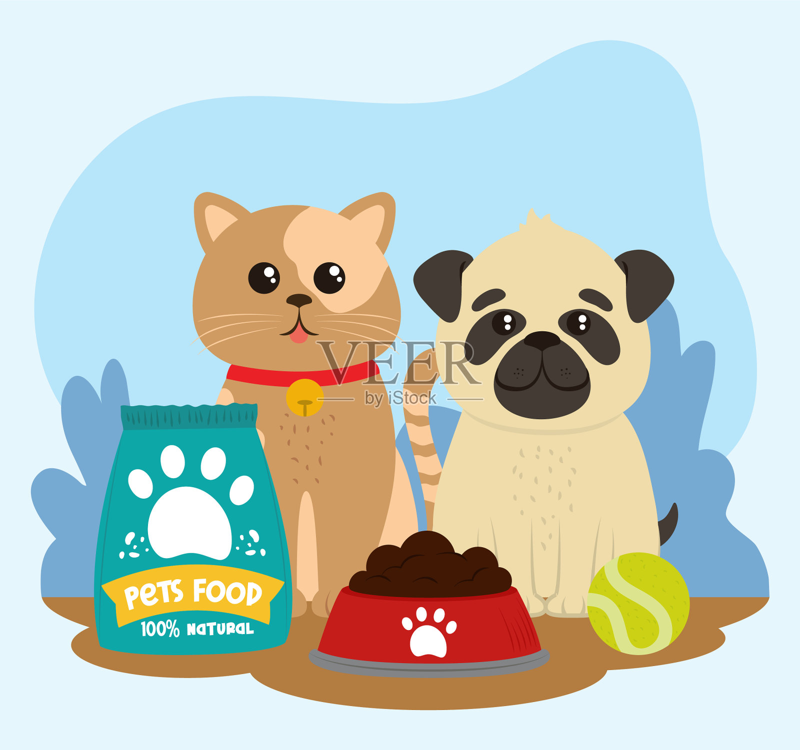 宠物与碗状食物插画图片素材