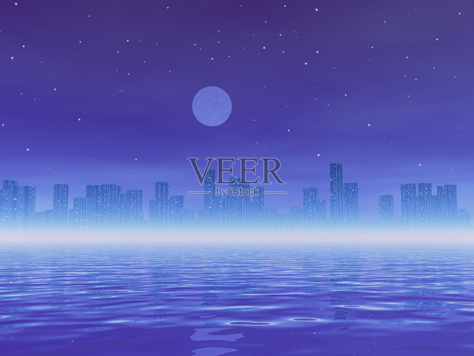 月亮和城市的奇妙景观照片摄影图片