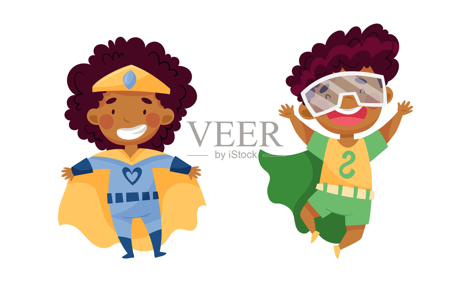 快乐的非洲裔美国女孩和男孩穿着设计元素图片