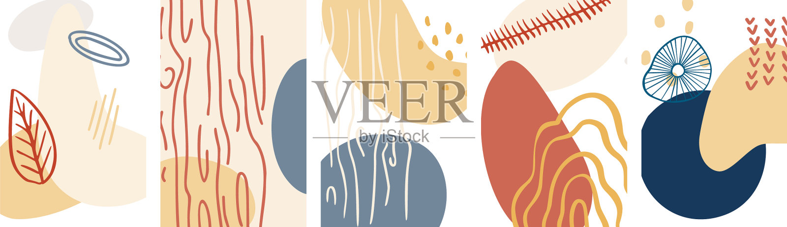 抽象的有机造型和手绘线条插画图片素材