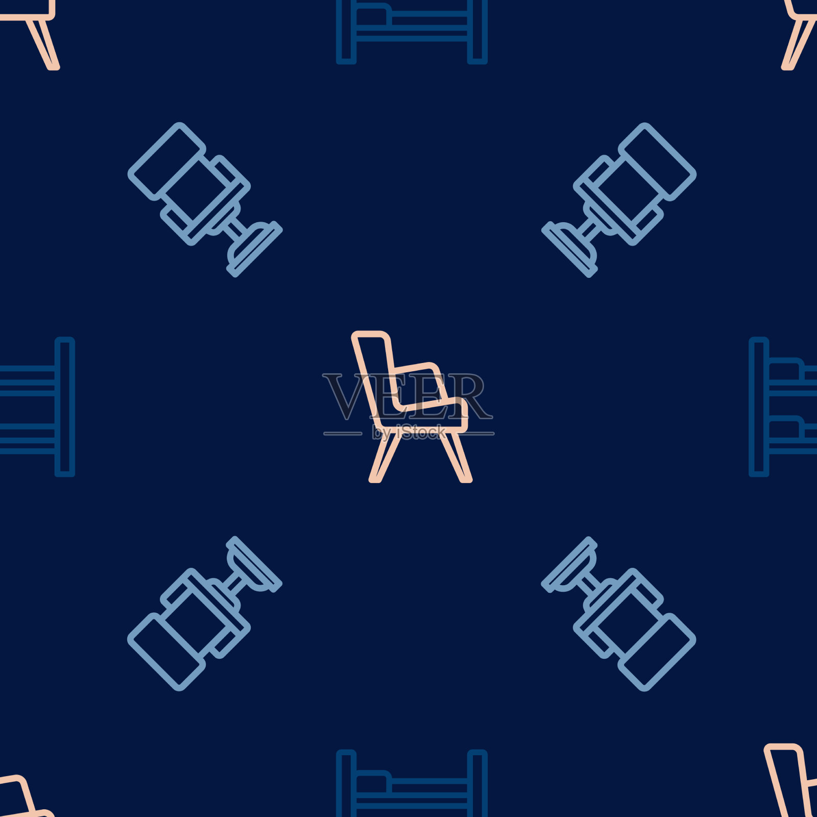 设置线双层床，办公椅和扶手椅上图标素材