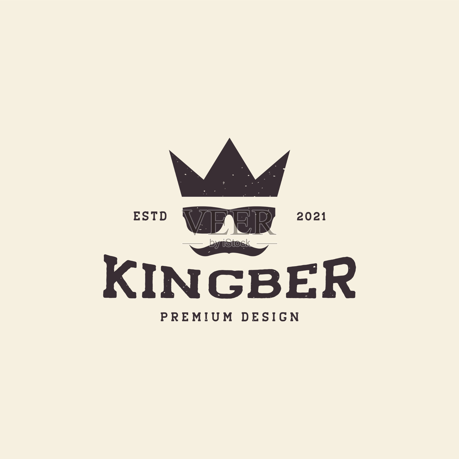 头部男子与墨镜和皇冠胡子标志插画图片素材