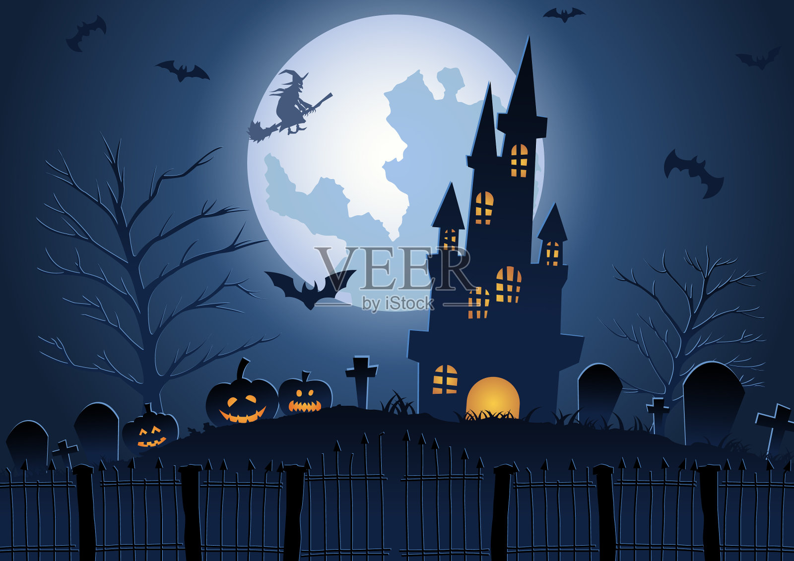 万圣节背景与墓地和城堡插画图片素材