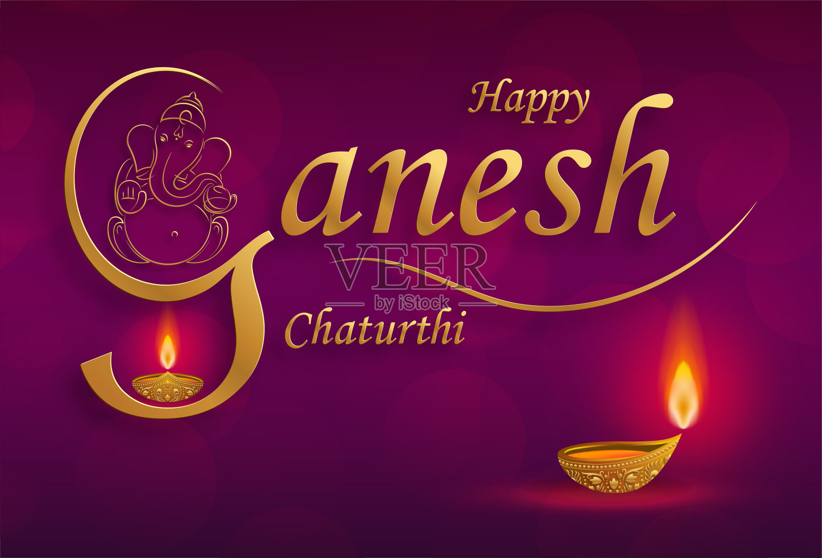 快乐的Ganesh Chaturthi节日与金主gananesha插图设计模板素材