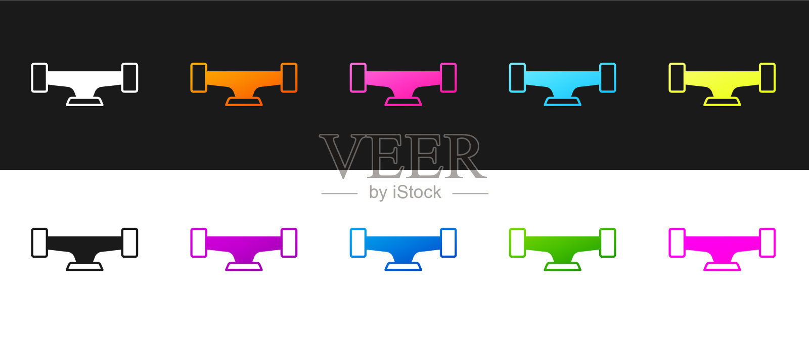 设置滑板轮图标孤立在黑色和图标素材