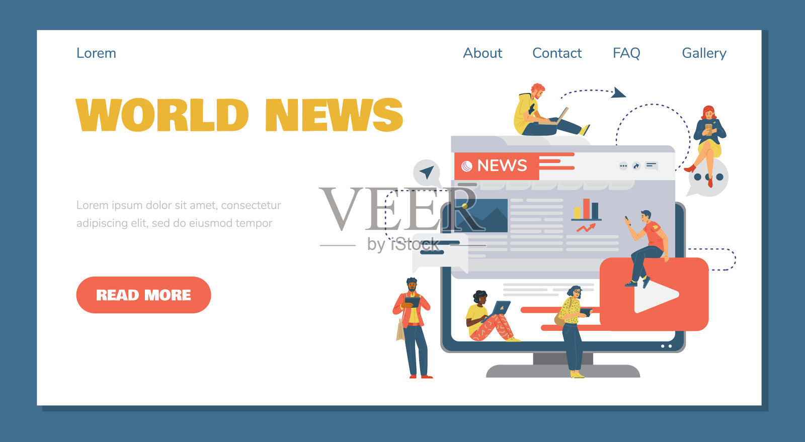 人们使用现代科技阅读网络世界插画图片素材