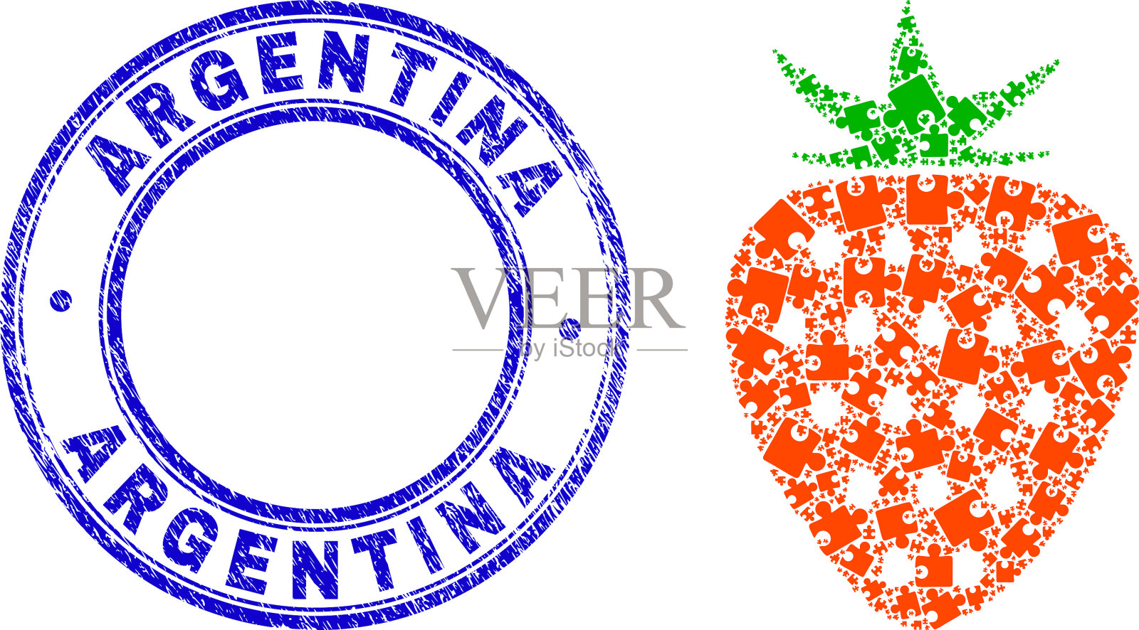 蓝色划痕的阿根廷印章和草莓插画图片素材