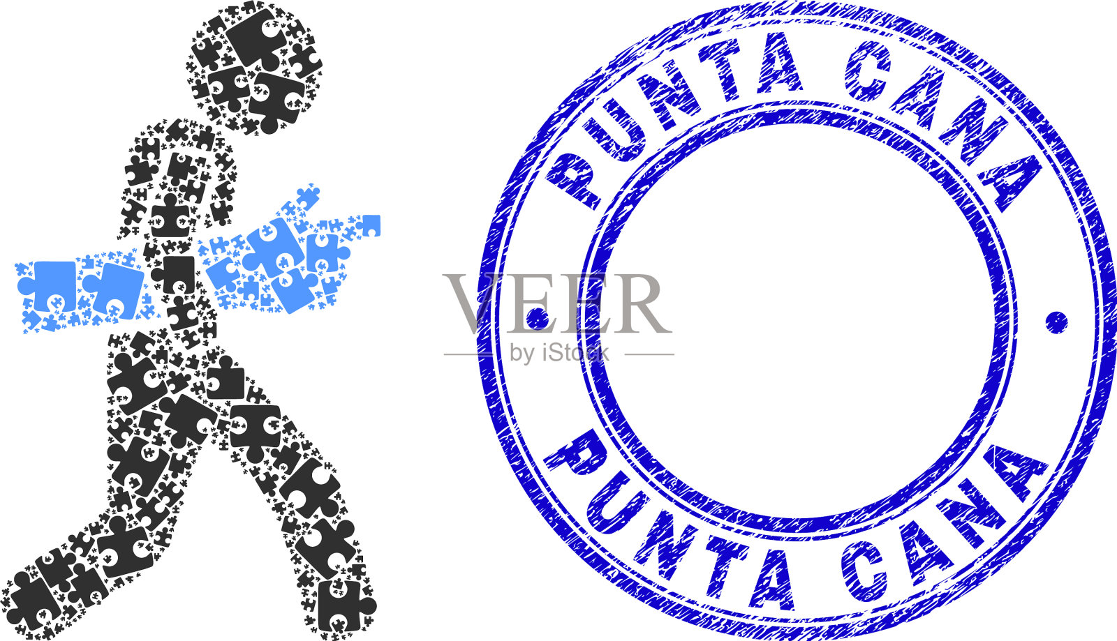 蓝色划痕的蓬塔卡纳邮票和食指插画图片素材