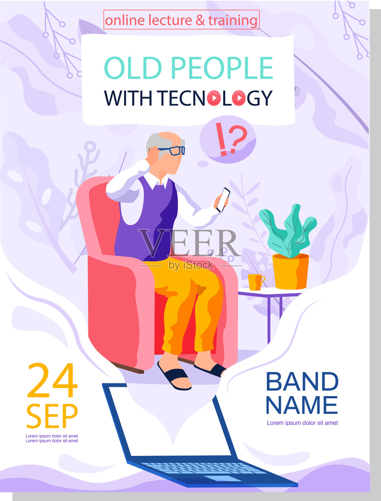 为老年人提供在线讲座和培训插画图片素材