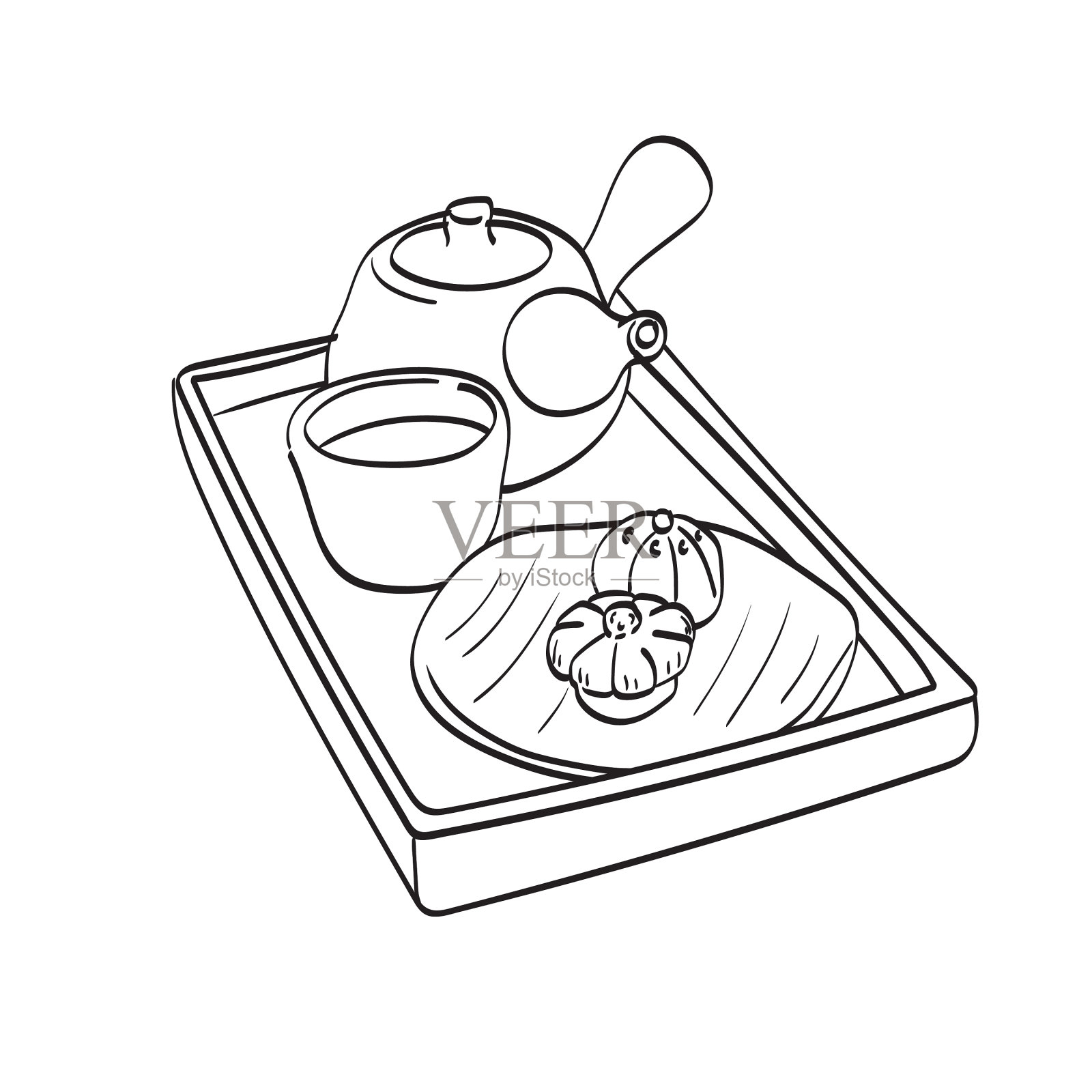 传统的日式茶壶和茶杯配上糖果设计元素图片