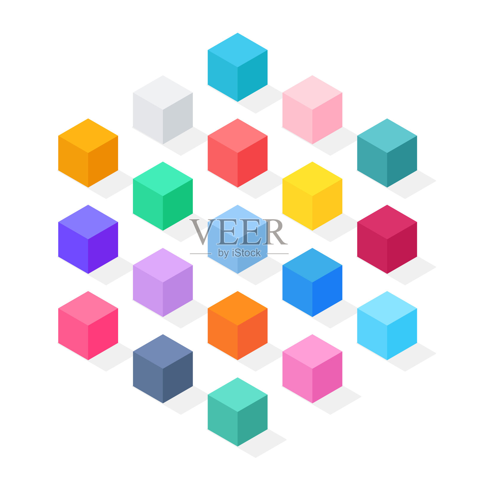 一组六边形的彩色等距立方体设计元素图片