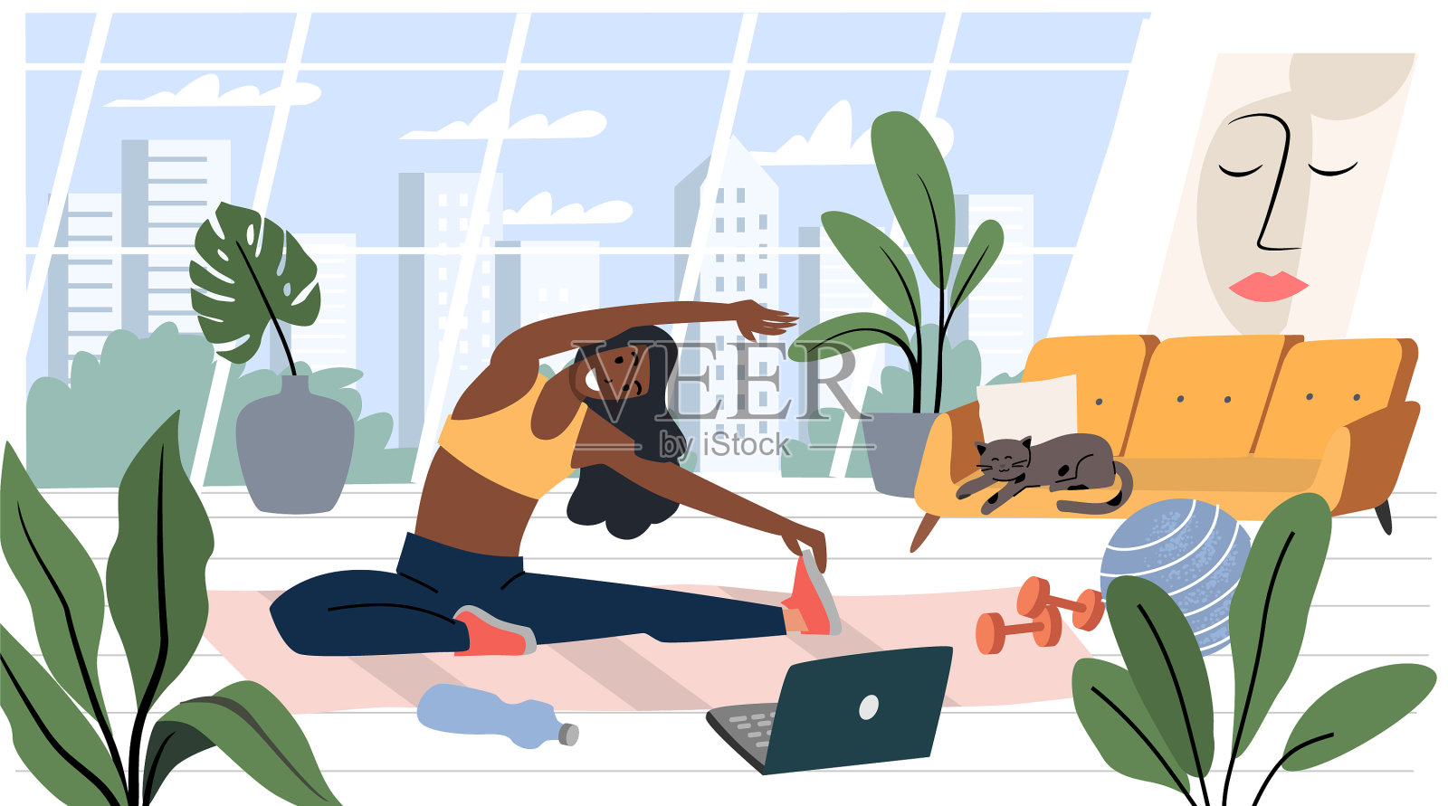 家庭锻炼锻炼女性健身性格设计元素图片