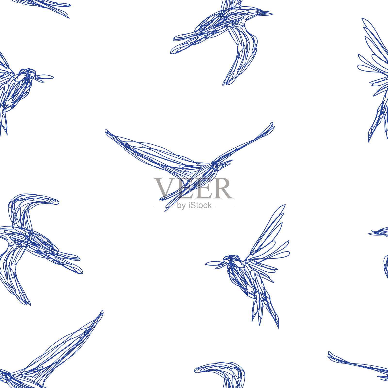 手绘无缝图案与鸟类插画图片素材