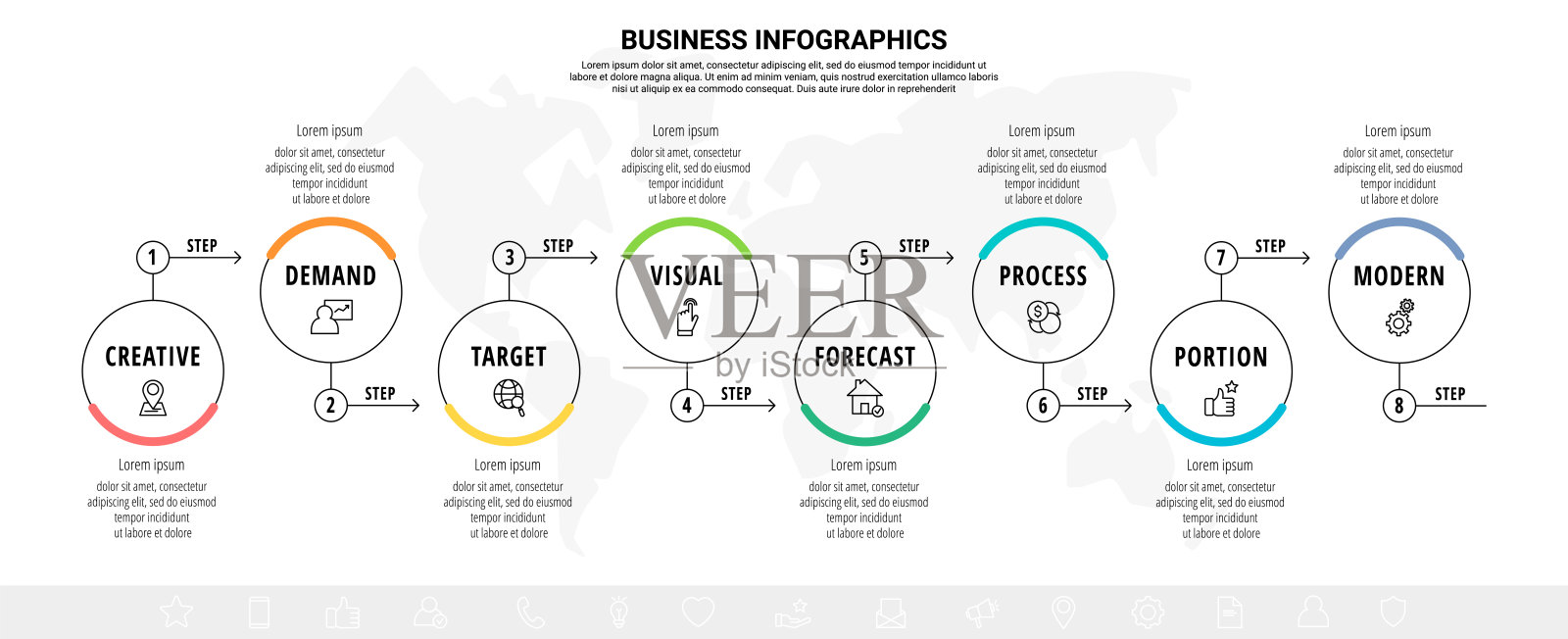 8个线圈的商业矢量信息图。插画图片素材