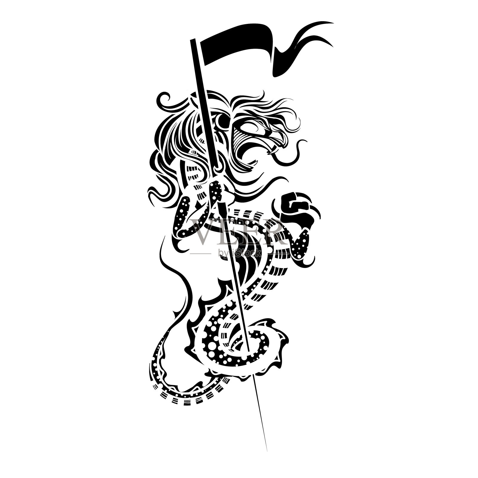 程式化的龙用两条后腿站立并保持设计元素图片