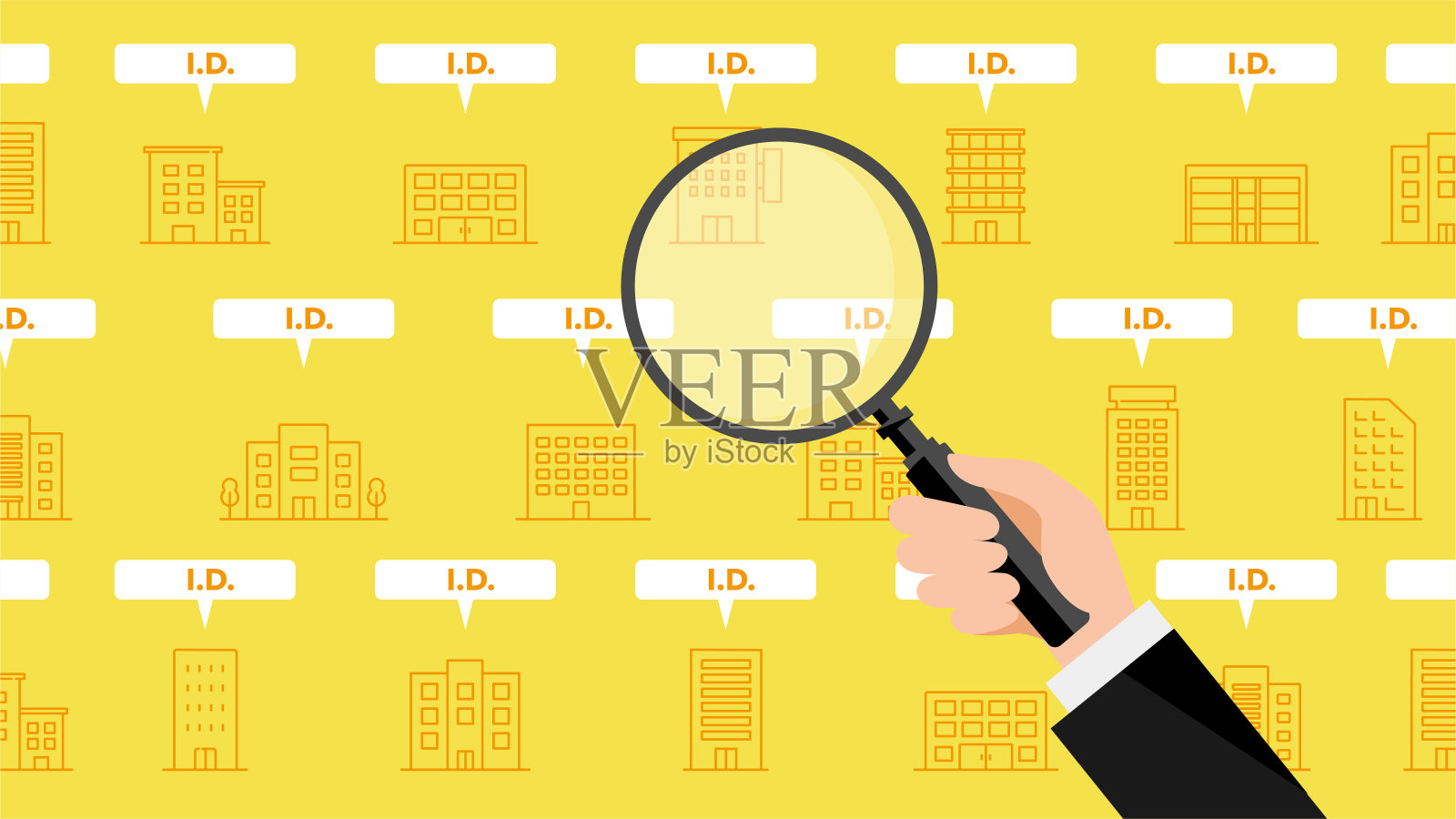 房地产识别图像，手持放大镜，矢量插图插画图片素材