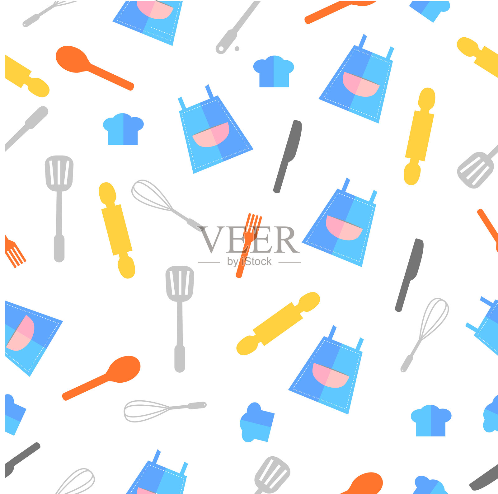 简单的平面图标无缝图案围裙烹饪插画图片素材