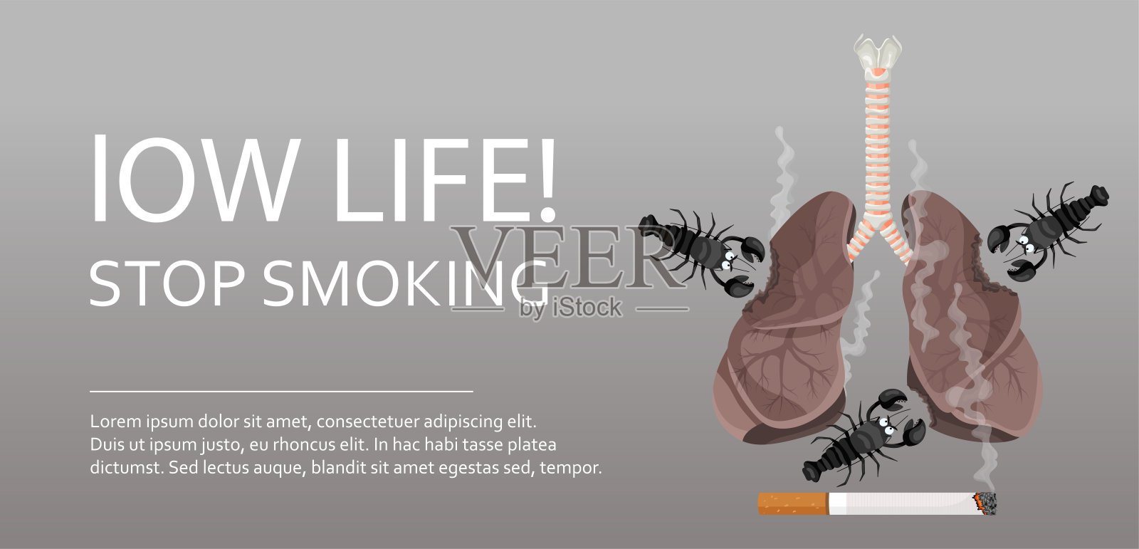 横幅概念戒烟。一个吸烟的人患肺癌的插图。矢量插图。插画图片素材