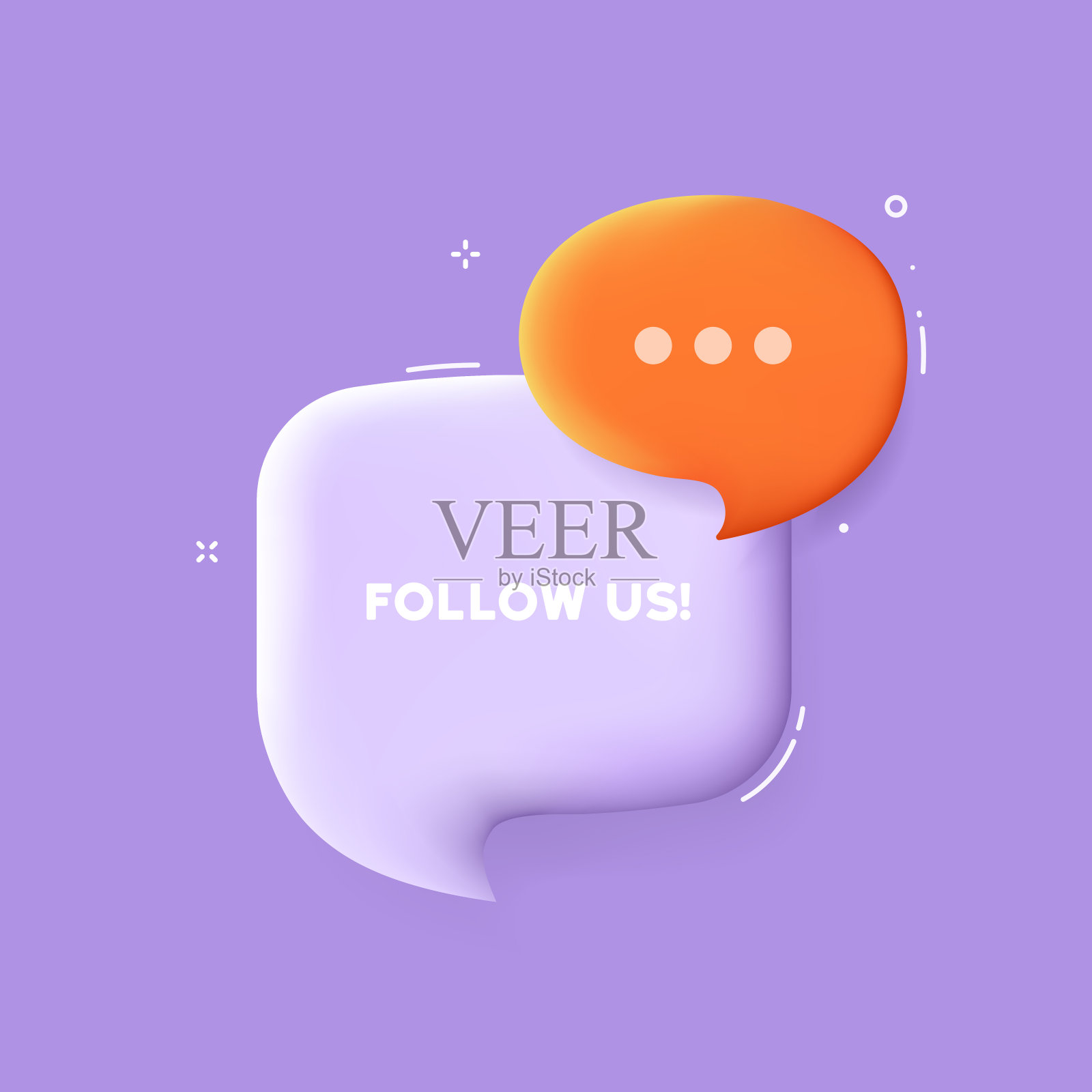 关注我们语音泡泡与Follow us文本。业务concpet。3 d演示。波普艺术风格。矢量线图标的业务和广告插画图片素材