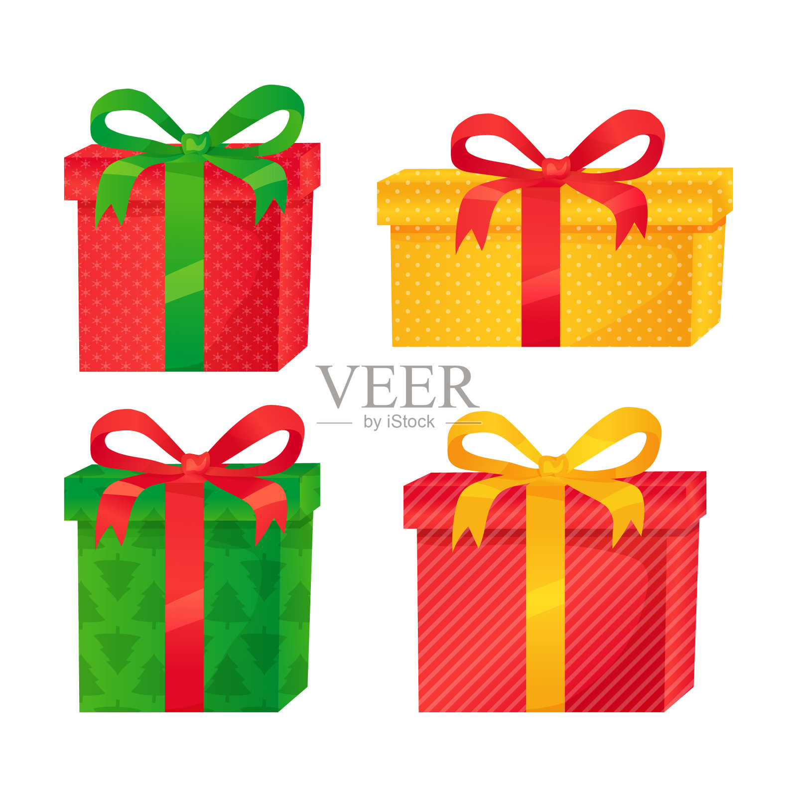 圣诞礼物集蝴蝶结和彩带在插画图片素材