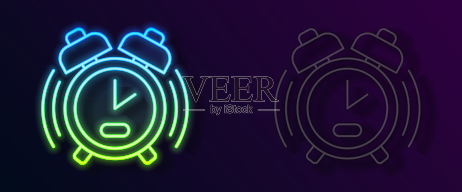 发光的霓虹灯线闹钟图标孤立上插画图片素材