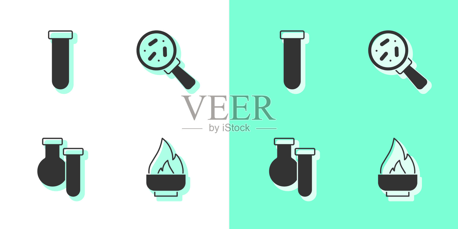 设置酒精或酒精燃烧器试管和烧瓶图标素材