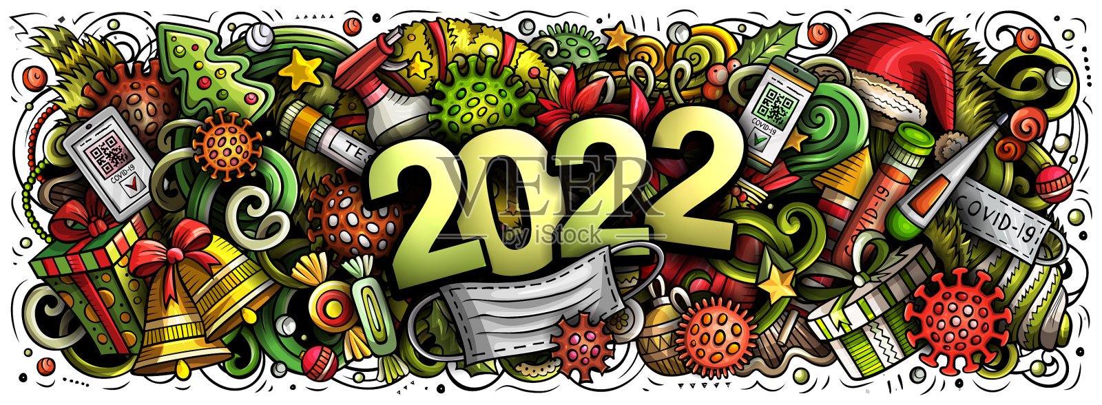2022卡通可爱涂鸦新年和设计元素图片