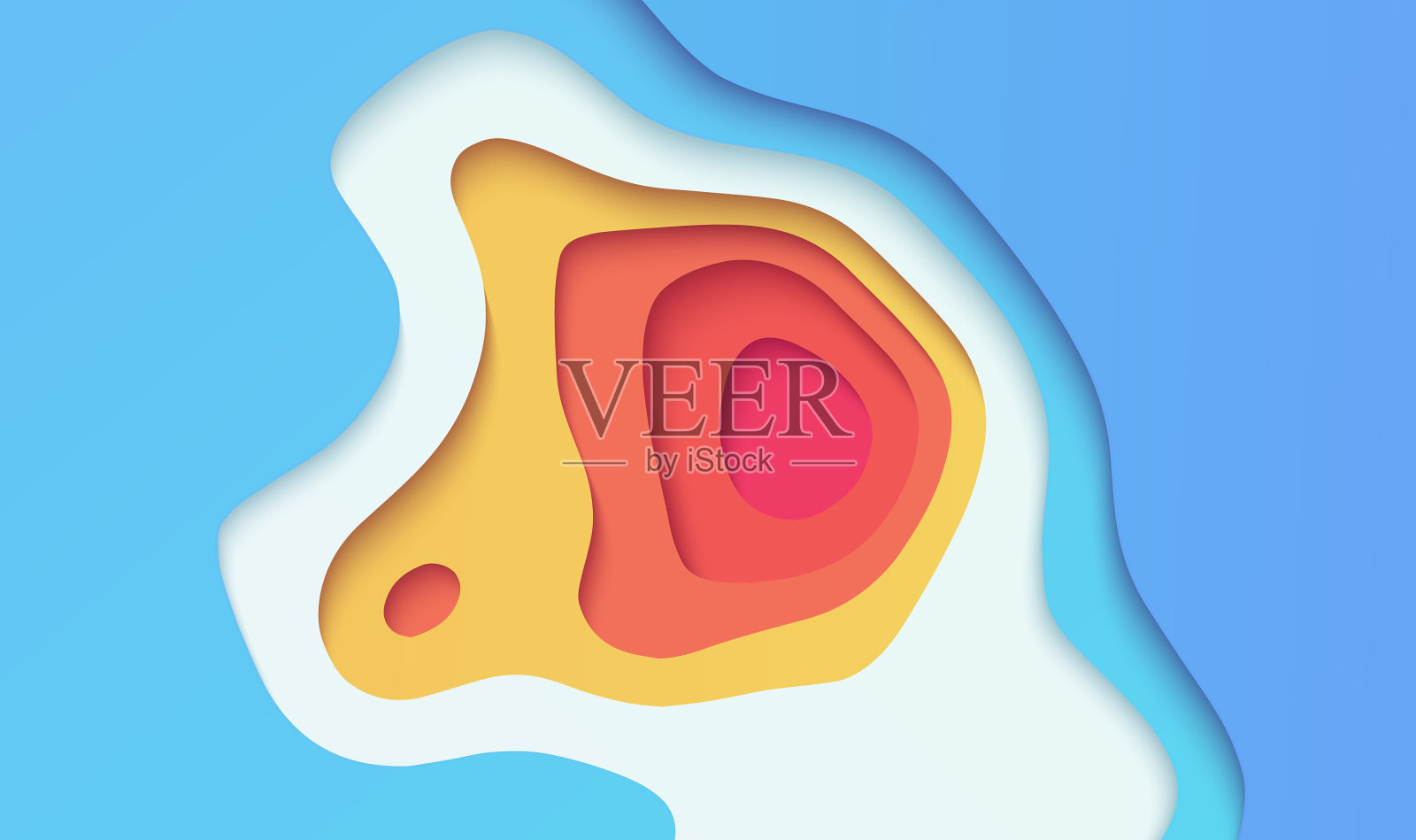 彩色剪纸在蓝色背景折纸插画图片素材