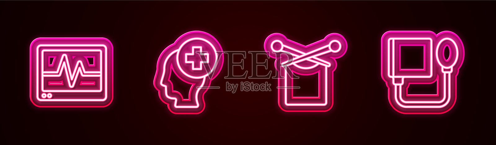 设置男性头部心电图线监护仪图标素材