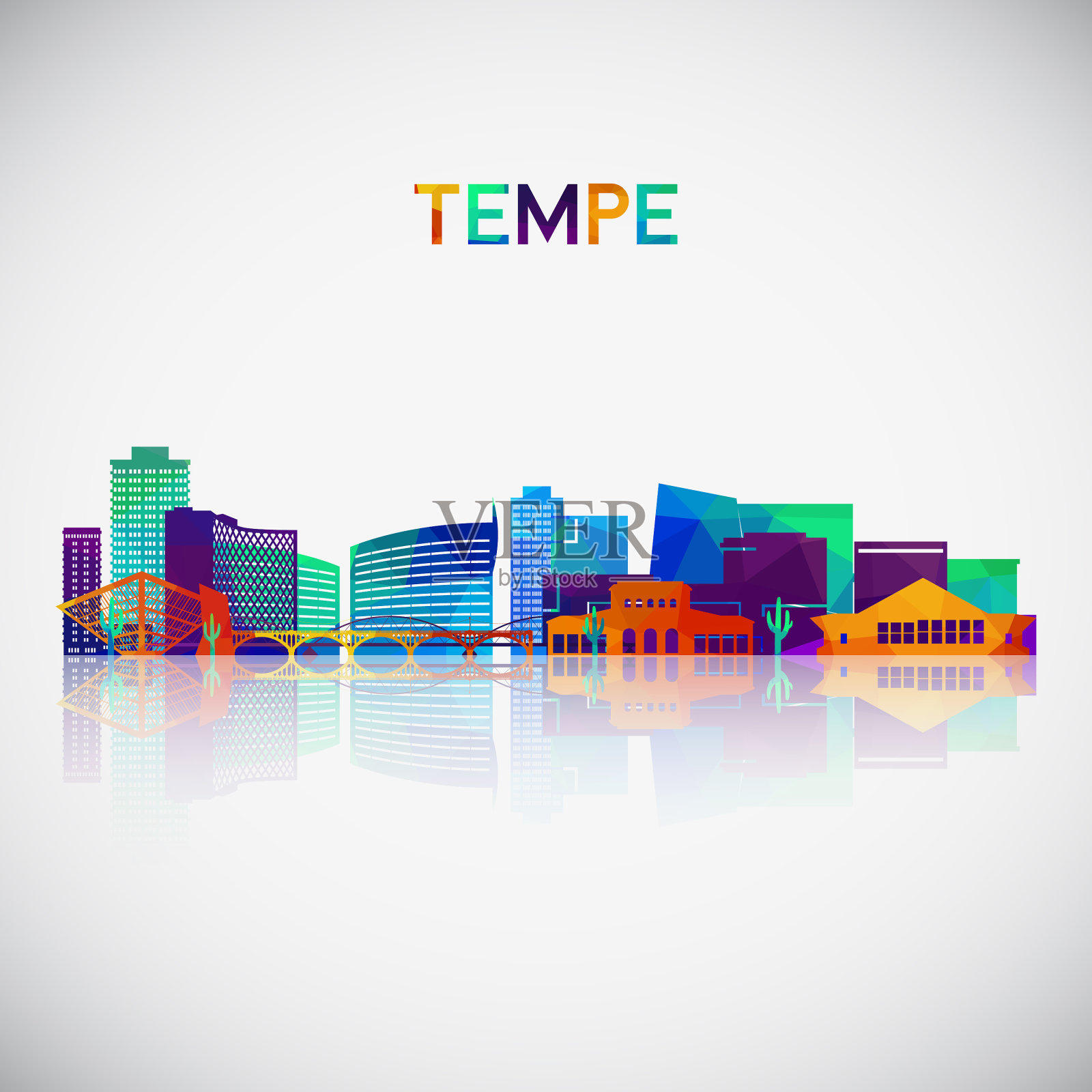 坦佩az天际线剪影在彩色几何插画图片素材