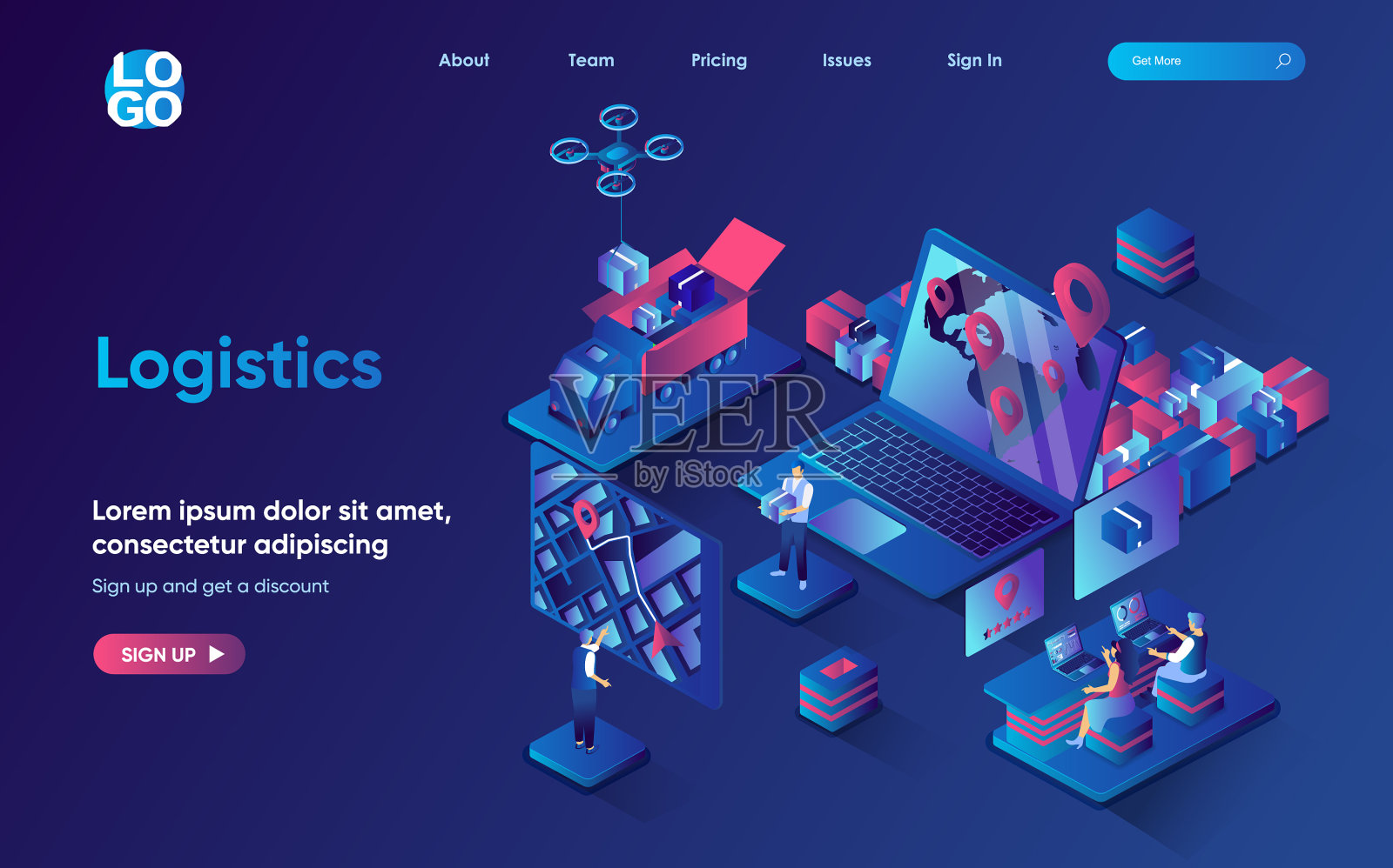 物流概念等距登陆页面设计模板素材