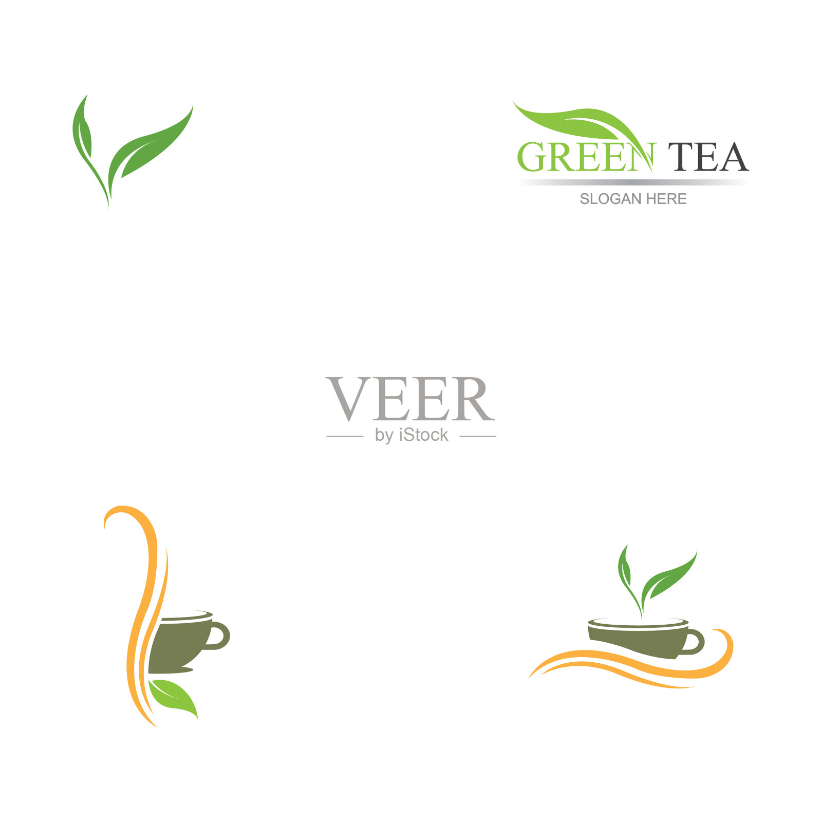 叶芽绿色有机茶杯叶标志插画图片素材