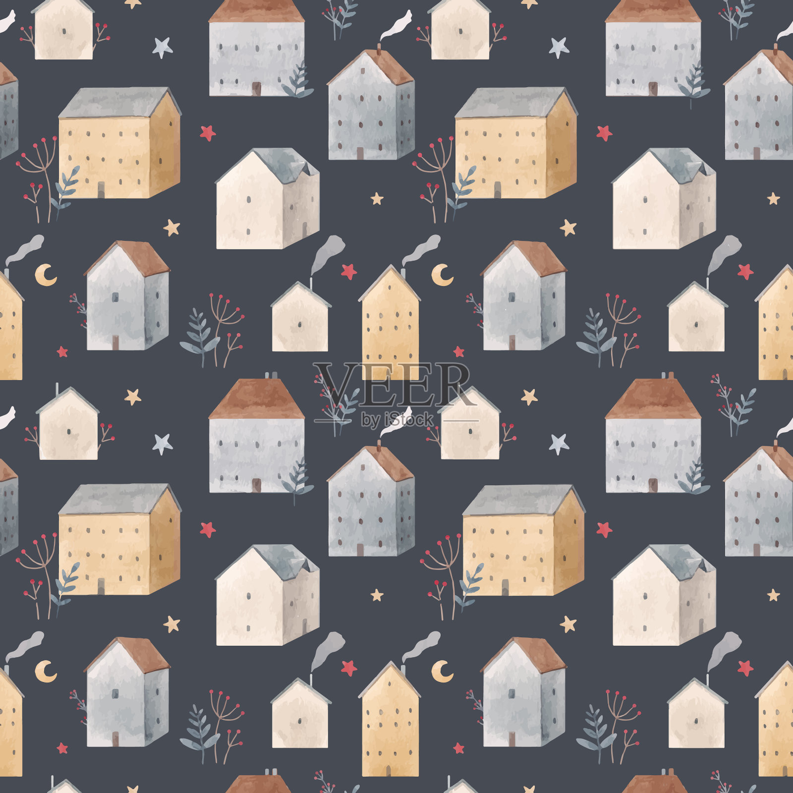 美丽的冬季无缝图案与手插画图片素材