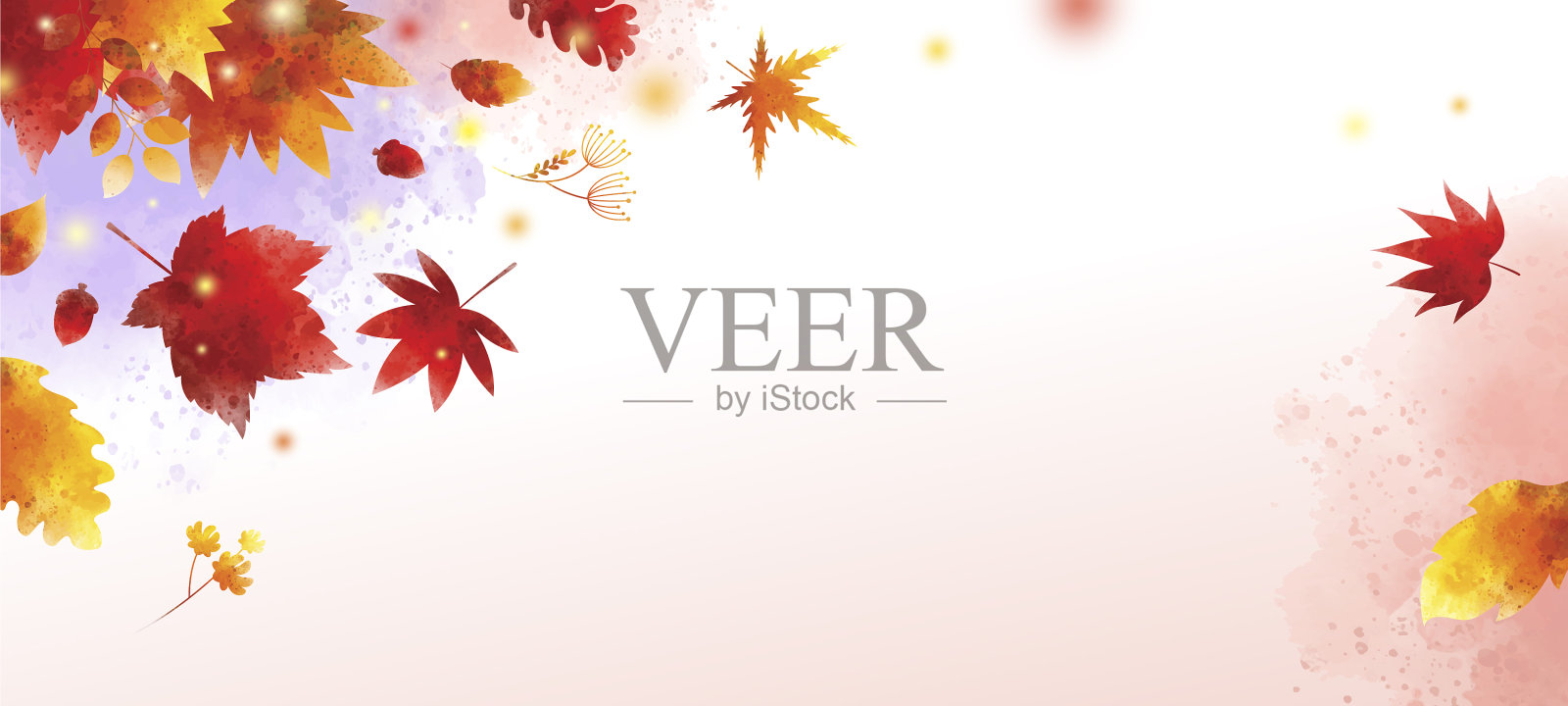 白底水彩秋旗插画图片素材