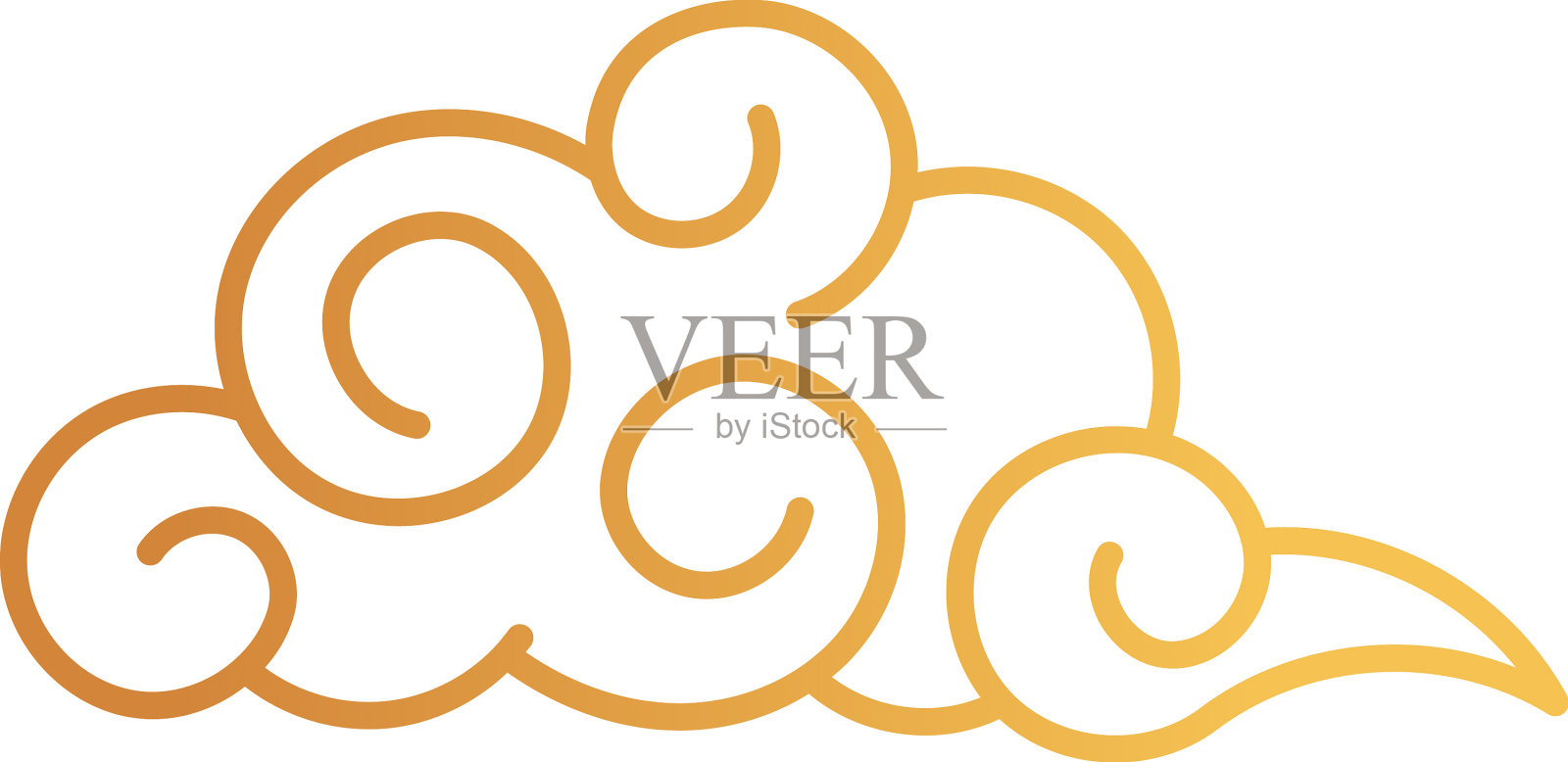 云在涂鸦卷曲线条风格的亚洲象征设计元素图片