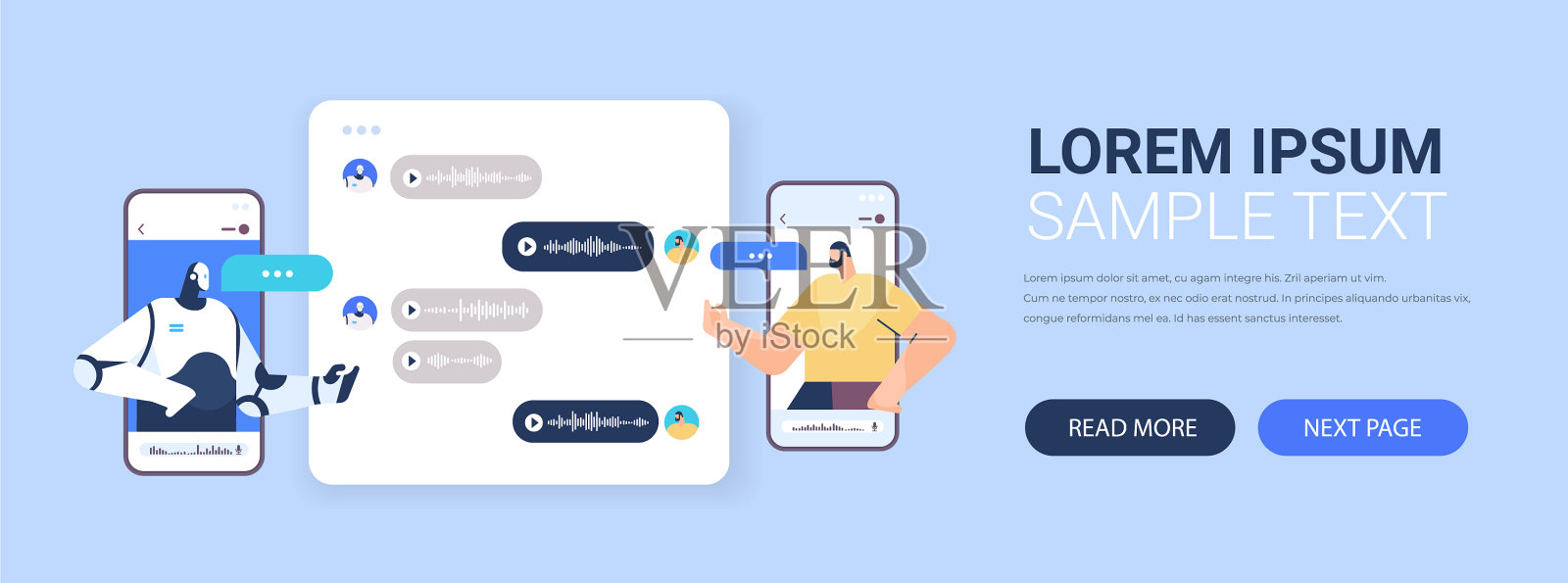 男子与聊天机器人机器人助手聊天插画图片素材