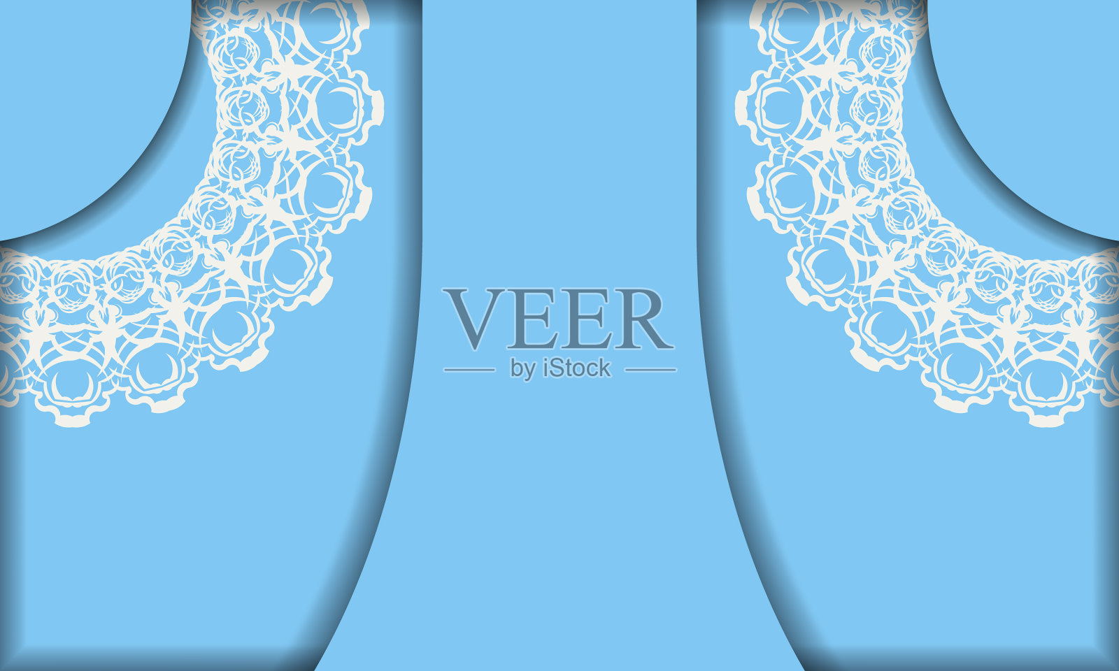 背景在蓝色与曼荼罗白色插画图片素材