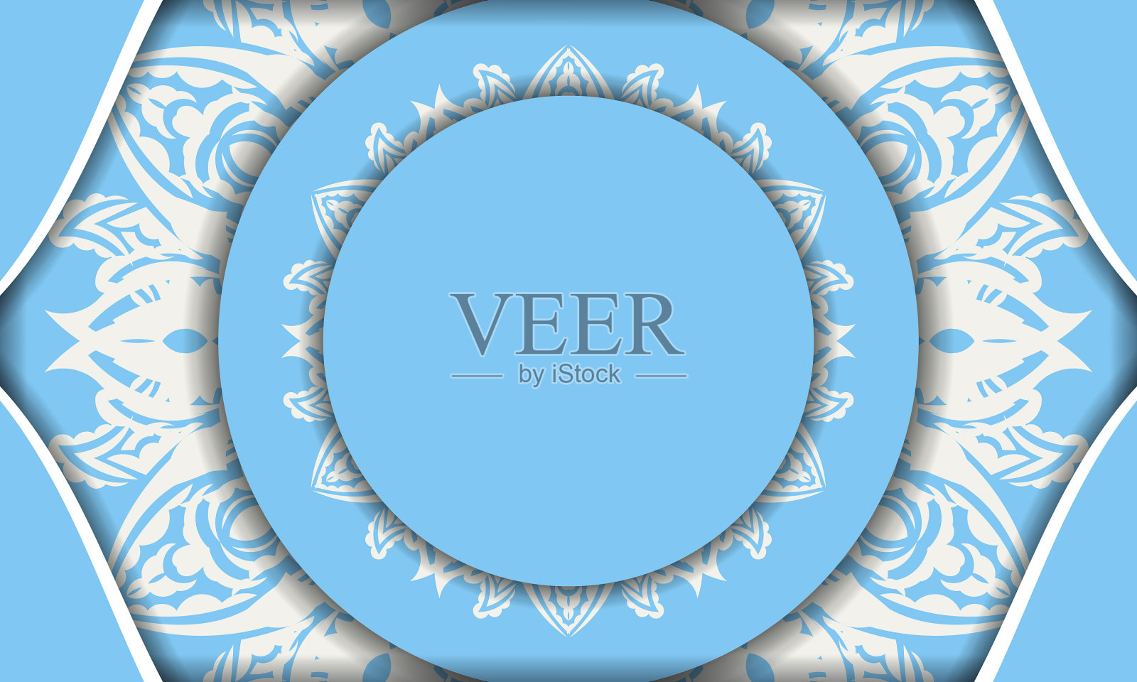 蓝色的旗，带有曼荼罗白色图案插画图片素材