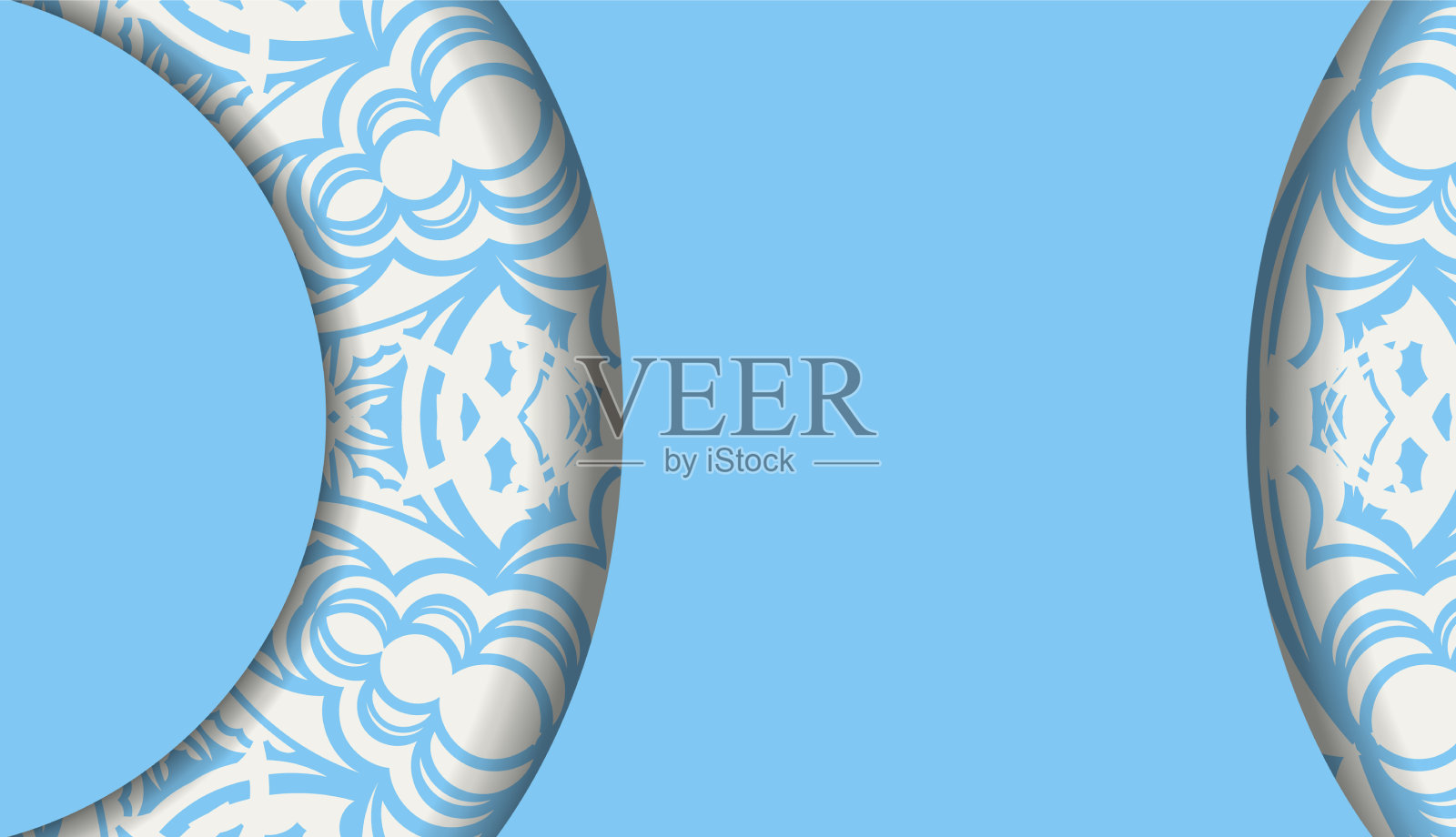 蓝色横幅上有豪华的白色图案和一个插画图片素材
